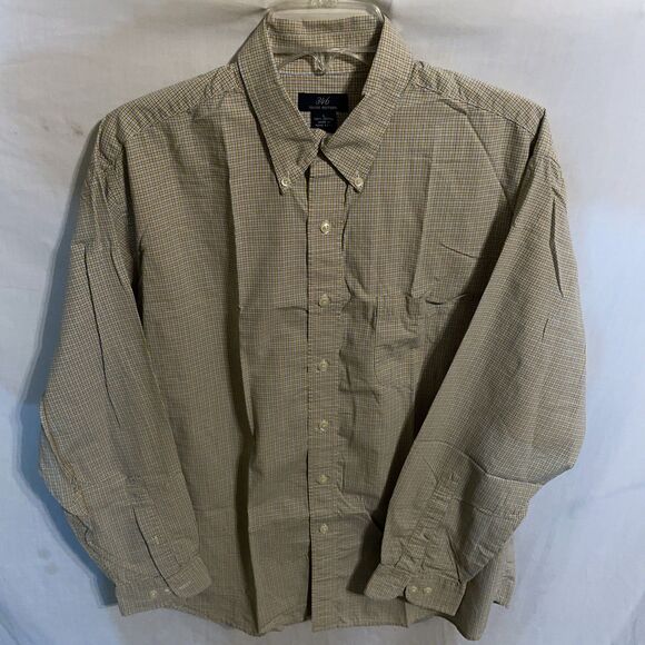 Brooks Brothers 346 Men’s Dress Shirt Size Large Yellow Blue Striped Business - Picture 1 of 12